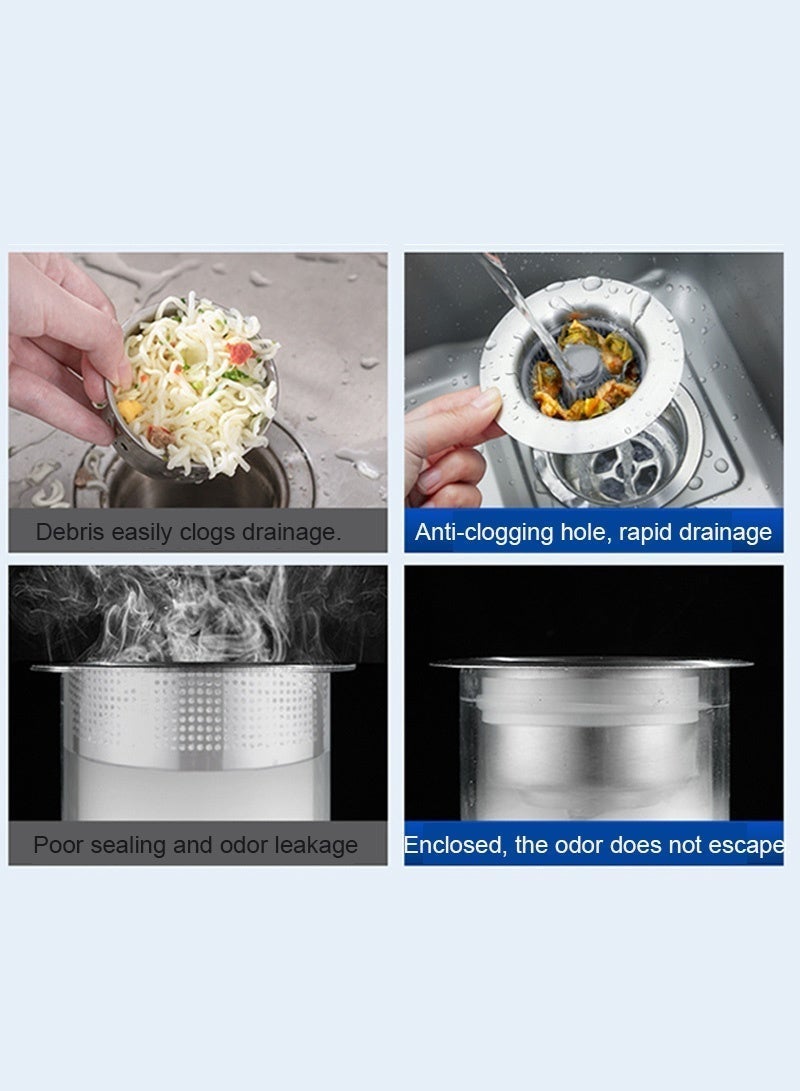 Joybos Sink Drain Filter - 3-in-1 Kitchen Sink Drain Filter and Plug, 304 Stainless Steel Spring-Loading Anti-Clogging Basket Filter, Fast Drain Kitchen Sink Plug for Standard 3-1/2 Inch Drain Holes/7.5-8.7 cm Sink Drains - Image 5